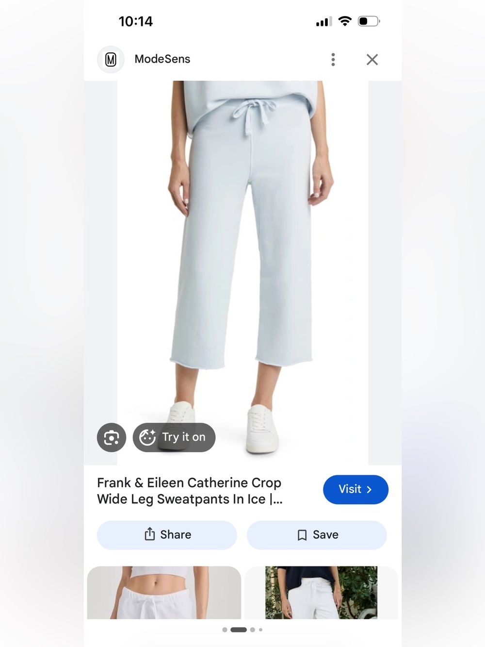 Frank & Eileen Catherine Cropped Wide-Leg Sweatpants in Ice Blue M